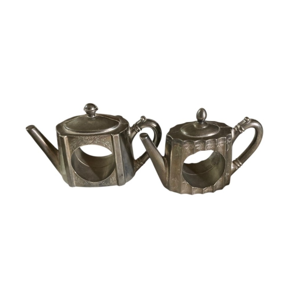Vintage Set Of 2 Godinger Silver Art Co‎ 1994 Silver Plate Teapot Napkin Rings